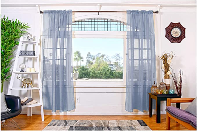 All American Collection Doli Sheer Curtains | Two 54" x 84" Panels (Dusty Blue)