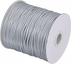 uxcell 1.5mm Waxed Polyester String Cord 158M (172-Yards) Beading Thread Crafting Rope for Jewelry Making Bracelet Necklace Weaving, Silver Tone