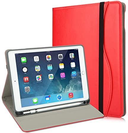 HFcoupe 10.5 iPad Case with Pencil Holder for iPad Air 3rd Gen 2019 iPad Pro 10.5 inch 2017, Leather Stand Folio with TPU Back Cover - Wallet Pocket - Handle Strap - Auto Sleep/Wake Red