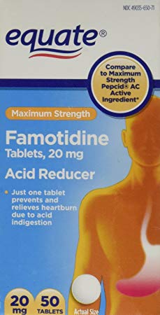 Equate Famotidine Acid Reducer Tablets 20mg, 50ct (Compare to Max Strength Pepcid AC)