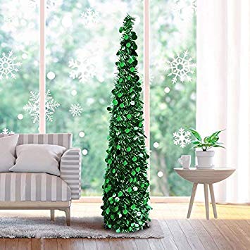 Fonder Mols 5ft Collapsible Artificial Christmas Tree, Pop Up Green Tinsel Coastal Christmas Tree for Holiday Decorations