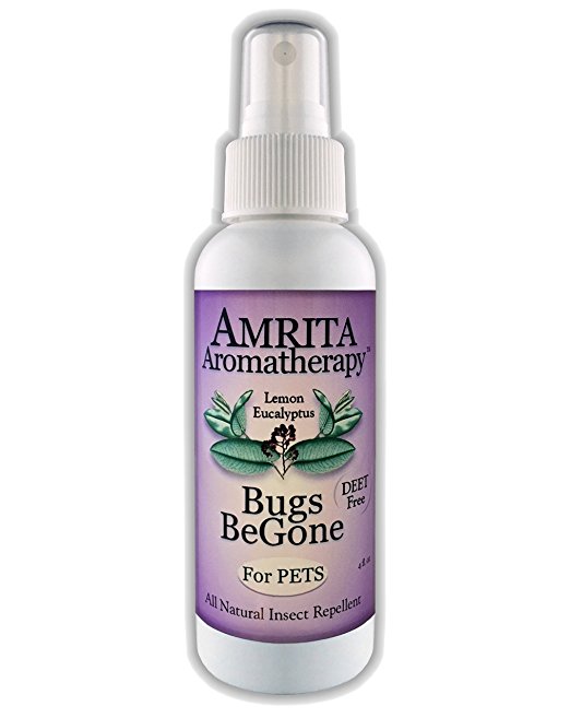 Bugs BeGone for Pets by Amrita Aromatherapy - Includes Essential Oils, DEET-Free & Pet Safe Natural Insect Repellent & Non-Toxic Bug Spray: Mosquito, Flea, Tick & Chigger Deterrent (Size 120 ml)