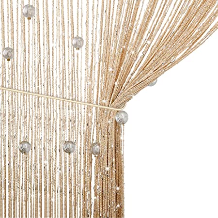 1PCS String Drop Curtain Decorative Glitter String Room Partition String Curtains Divider Door Window Panel Screen 90 X 200cm Crystal Beads String Tassel Beaded Curtain White Windows Home Decor