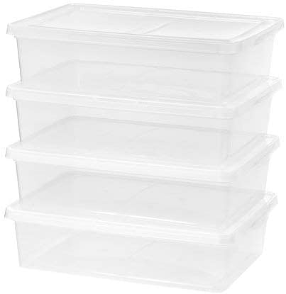 Mainstays 28 Quart Boot Box Storage Container, Clear, 4 Pack