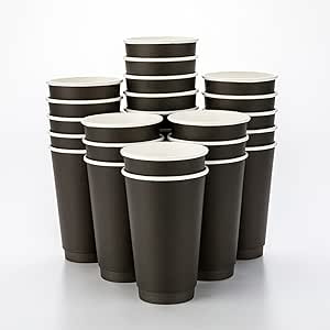 Restaurantware 16 Ounce Disposable Coffee Cups 500 Double Wall Hot Cups For Coffee - Lids Sold Separately Rippled Wall Black Paper Insulated Coffee Cups For Coffee Hot Chocolate Tea And More