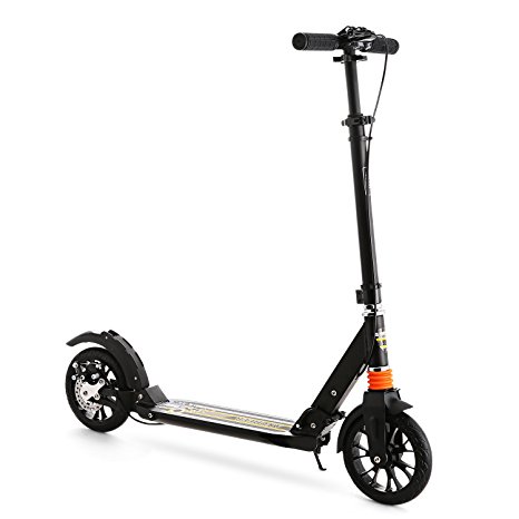 Ancheer Adult Teen Kick Scooter with Dual Suspension, 2 Big Wheels | Easy-Folding Adjustable Height Commuter Street Push Scooter for City Urban Riders, Supports 220lbs Weight