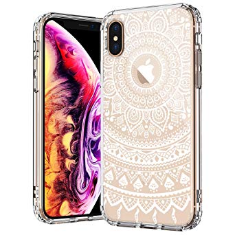 MOSNOVO iPhone Xs MAX Case, White Henna Mandala Floral Lace Pattern Printed Clear Design Transparent Plastic Back Case with TPU Bumper Protective Case Cover for iPhone Xs MAX