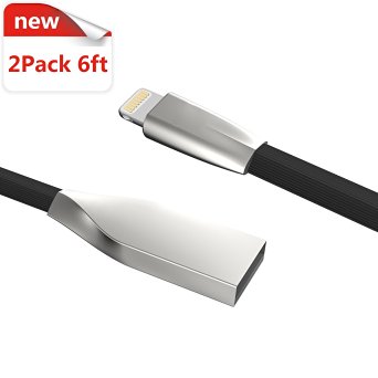 iPhone Charger (Kable Leader) 2 Pack 6ft Flat Noodle Zinc Alloy iPhone Charging Cable Lightning to USB Cable Charging Cord for iPhone SE 6 6s 6 Plus 5 5s iPad 4 iPod Touch 6 (Black)