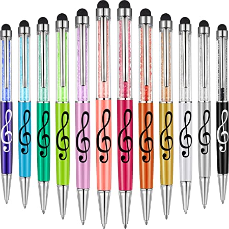 12 Pieces Stylus Pen Crystal Ballpoint Pens Retractable Touch Screen Pens Capacitive Diamond Writing Pens Music Note Ballpoint Pen 2-in-1 for Capacitive Touch Screen Devices (Assorted Colors)