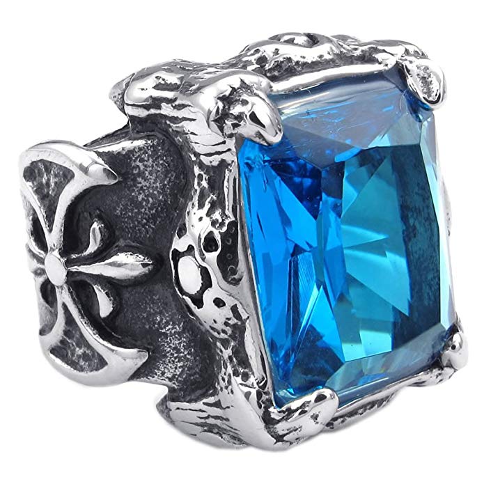 KONOV Mens Crystal Stainless Steel Ring, Gothic Dragon Claw, Blue