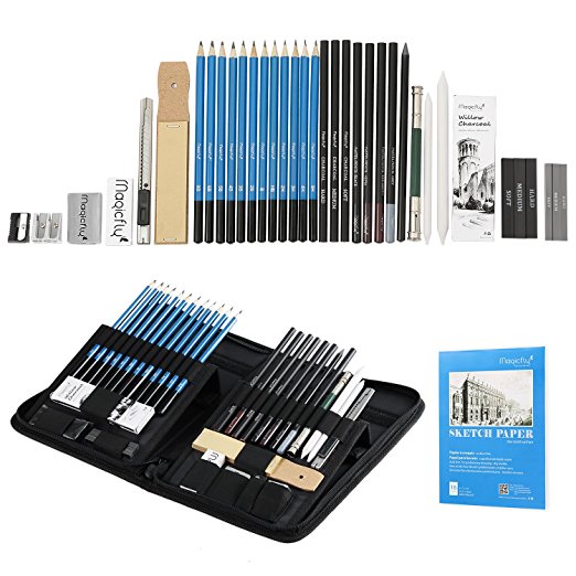 Art Sketch Pencils Set 41 Pcs, Magicfly Drawing Pencils and Sketch Set with FREE Gift Sketch Book, Kit Bag, Tools, Erasers, Professional Pencils For Shading, Sketching and Drawing