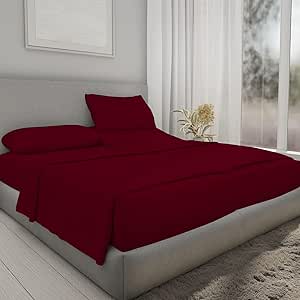 Split Sheet Set (5Pc) Split King Sheets for Adjustable Beds 100% Egyptian Cotton 1000 Thread Count 21" Deep Pocket Adjustable Bed Sheets Burgundy Solid