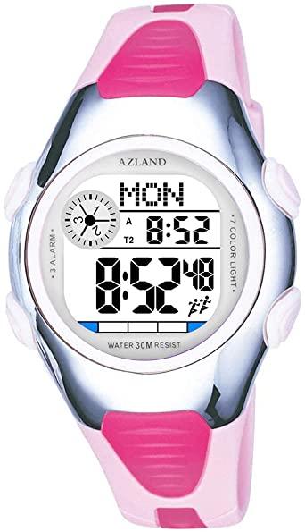 AZLAND 3 Multiple Alarms Reminder Sports Kids Wristwatch Waterproof Boys Girls Digital Watches