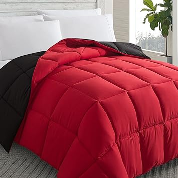 Cosybay Down Alternative Comforter (Red/Black, Queen) - All Season Soft Quilted Queen Size Bed Comforter - Duvet Insert with Corner Tabs -Winter Summer Warm Fluffy, 88x92inches