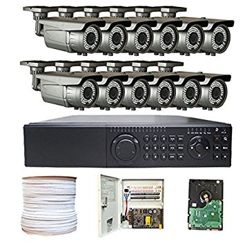 GW Security 16 Channel HD-SDI DVR (12) x 1080P Outdoor /Indoor HD 2.1MP Security Camera System - 2.8~12mm Varifocal Zoom Lens 164 ft IR Long Distance - Include Pre-installed 4TB Hard Drive