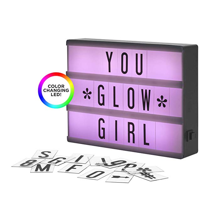 My Cinema Lightbox - The Mini Color-Changing LED Marquee with 100 Letters & Numbers to Create Your Own Sign with Classic White, RGB Color Change, and Freeze Mode, with Letter Storage and USB