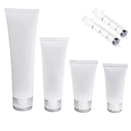 LIGONG 20PCS Empty Plastic Squeeze Tubes Cosmetic Containers Refillable Plastic Tubes Travel Bottle (20ml/30ml/50ml/100ml) FREE 2PCS 30ML Syringe