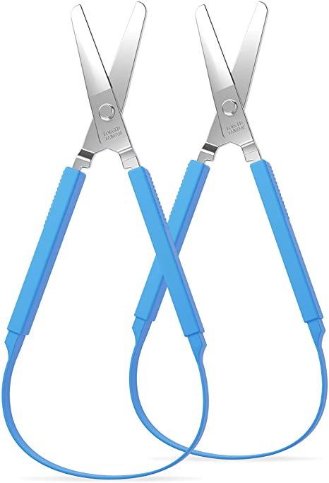 2-Pack Loop Scissors for Kids - Easy Grip, Easy Opening, Adapted Scissors for Special Needs, Safety Blade, Round Tip, Recommended by Hundreds of Occupational Therapists [2019 UPGRADED