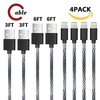 Vinpie iPhone Charger, 4Pack 3FT 3FT 6FT 6FT Nylon Braided iPhone Cord Lightning Cable to USB Charging Charger for iPhone 7 / 7 Plus / 6s / 6s Plus / 6 / 6 Plus / 5 / 5s / 5c, iPad mini / Air / Pro