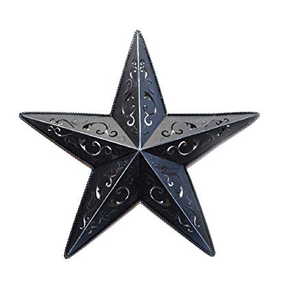 Grila Black LACY Metal BARN Star 18" - Rustic Cut Out Style Country Indoor Outdoor Christmas Home Decor. Interior Exterior Lacey Metal Stars Decorations Look Great Hanging on House Walls Fence Porch