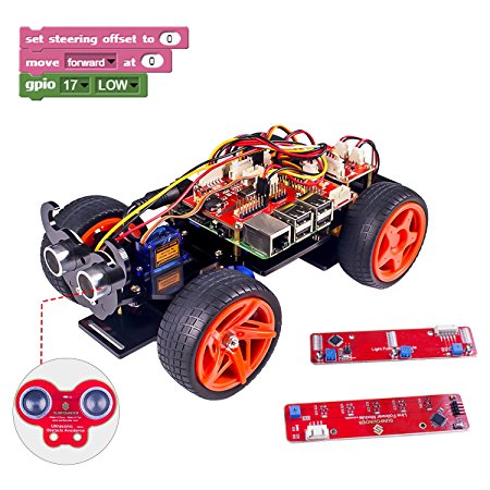 SunFounder Raspberry Pi Smart Robot Car Kit - PiCar-S Block Based Graphical Visual Programming Language Line Following Ultrasonic Sensor Light Following Module Electronic Toy with Detail Manual