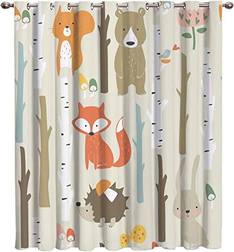 Arts Language Blackout Curtains Grommet Drapes for Boys/Girls Kids Bedroom Cartoon Bunny Bear Fox Animal Forest Printed Room Darkening Curtains Grommet for Livingroom/Office, 1 Panel 52x84in