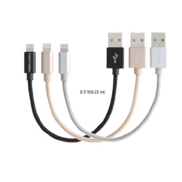 CableCreation Apple MFi Certified Metal Plug Cotton Jacket Lightning to USB Cable - 15CM for iPhone 6/6S/5/5S/5C, 3-Pack, Gold/Silver/Black