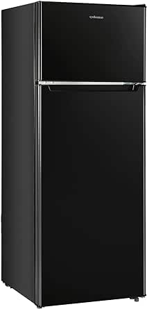 Upstreman 7.7 Cu.Ft. Double Door-Apartment Size Fridge with Large Capacity Top Freezer, Adjustable Thermostat Control, Reversible Door Swing,Black（BD75）