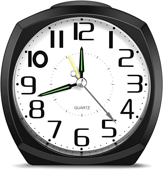 AMIR Analog Alarm Clock Battery Operated, Newest Silent Non Ticking Small Clock, Desktop Alarm Clock with Snooze & Light, Ascending Beep Sounds, Travel Loud Alarm Clock for Heavy Sleepers, Bedroon