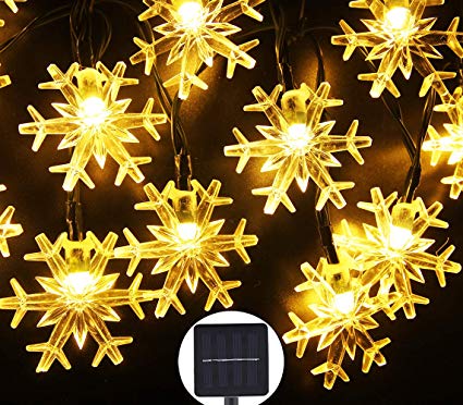 Inngree Solar Fairy String Lights 20 ft 30 LED 8 Modes Solar Snowflake Waterproof Power Christmas Lights for Home Outdoor Garden Holiday Party Patio Yard Christmas Tree Decorations(Warm White)