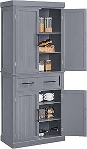 Yaheetech Kitchen Pantry Storage Cabinet with Drawer, 72.5" H Cupboard Pantry Cabinets with Adjustable Shelves and Barn Doors for Dining Room/Living Room, Dark Gray