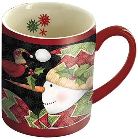 LANG - 14 oz. Ceramic Coffee Mug - "Cardinal On Nose", Art by Susan Winget - Cardinal & Snowman