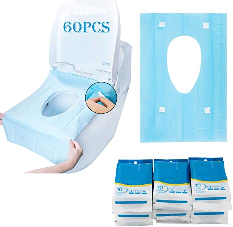 60 Counts Disposable Toilet Seat Covers- 15.7 × 23.6 Inch Flushable Paper Travel Toilet Potty Seat Covers WC Pad Mats with PE Film for Adults Toddlers Potty Training, 6 Individually Wrapped Bags