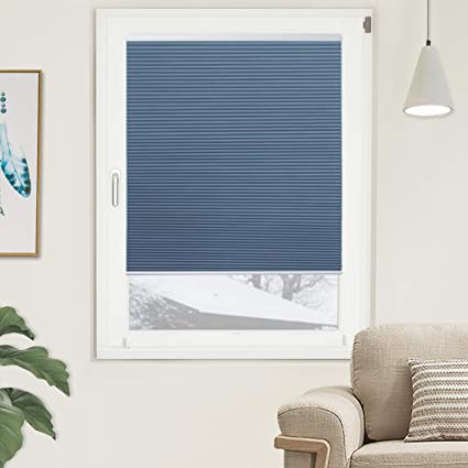 Grandekor Window Blackout Blinds Room Darkening Shade Cellular Shades for Bedroom, Black Out 99% Light & UV, Thermal, Cordless and Easy to Pull Down & Up, 23 inch x 64 inch Drop, Blue White