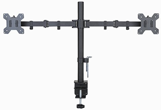 Husky Mounts Dual Monitor Stand Full Motion Swivel Tilt Fully Adjustable Computer Desk Mount Bracket with clamp and Grommet mounting Options Holds 2 two Screens up to 27” each, Heavy Duty Steel Arms