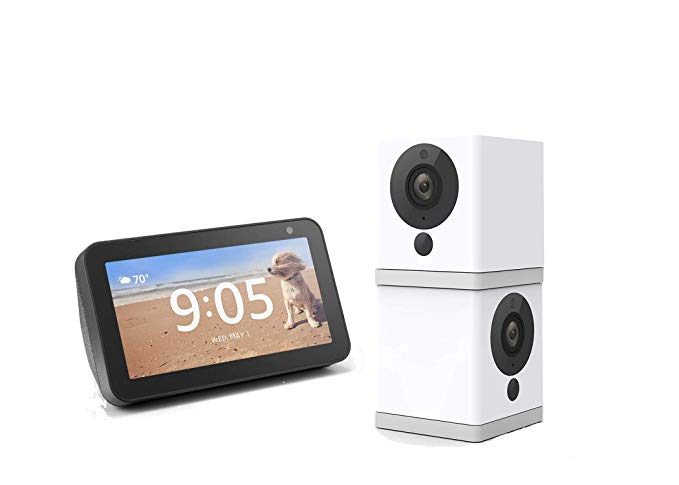 Wyze Cam 1080p HD Indoor Wireless Smart Home Camera Two Pack Bundle with Echo Show 5 (Charcoal)