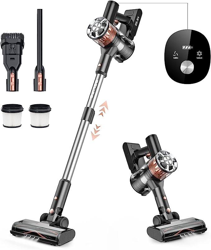 Belife Cordless Vacuum Cleaner, 22Kpa Rechargeable Cordless Stick Vacuum, 6-in-1 Lightweigt Wireless Vacuum for Pet Hair Hardwood Floor Carpet with Brushless Motor, 2 HEPA Filters, Max 40Min Runtime