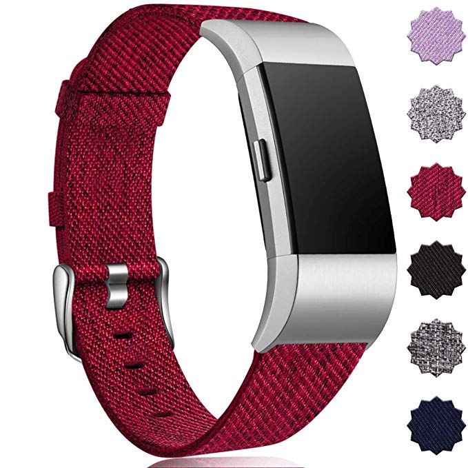 Maledan Compatible with Fitbit Charge 2 Bands for Women Men, Breathable Woven Fabric Replacement Accessory Strap Compatible with Fitbit Charge 2 and Charge 2 SE Fitness Activity Tracker, Large Small