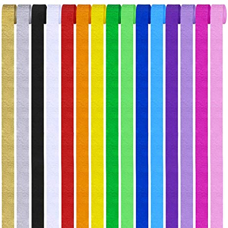 15 Rolls 405 Yard Party Streamers Backdrop Decorations Red Green Blue White Black Gold Silver Black Crepe Paper Rainbow Streamers 1.8" W x 27 Yard/roll for Photo Booth Backdrop Birthday Holiday Fiesta Party Mexican Celebration