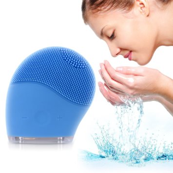 Quimat Ultrasonic Cleansing Face Massager Waterproof Silicone Anti-Aging Facial Brush and Deep Exfoliator Makeup Tool for Facial Polish and Scrub Great for Acids and Peels Reduce Acne Portable Facial Skin Care Cleaner (Blue)