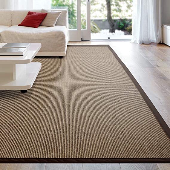 iCustomRug Zara Synthetic Sisal Collection Area Rug and Custom Size Runners, Softer Than Natural Sisal Rug, Stain Resistant & Easy to Clean Beautiful Border Rug in Chocolate 5' x 8'