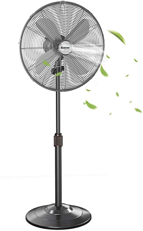 COSTWAY Metal Pedestal Fan, 16-Inch Quiet Oscillating Standing Fan with Height Adjustable, 3 Wind Speed, 4 Blades, Widespread Stand Floor Fan for Home, Office, Shop (Black bronze)