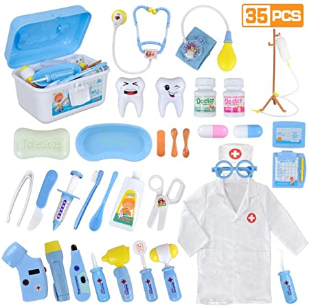 Toy Doctor Kit, 35Pieces Kids Pretend Play Toys Dentist Medical Role Play Educational Toy Doctor Playset for Boys Ages 3-6, Doctor Play Set with Case