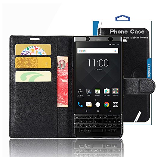 BlackBerry KEYone Case, TopACE Premium PU Protective Leather Case / Flip Case / Wallet Case for BlackBerry KEYone / Mercury (Black)