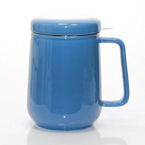 Peak Ceramic Tea Mug w/ Stainless Steel Infuser & Lid - #1 Best Tea Cup Infuser to Brew Loose Leaf Tea - 16oz / 500ml (Blue)