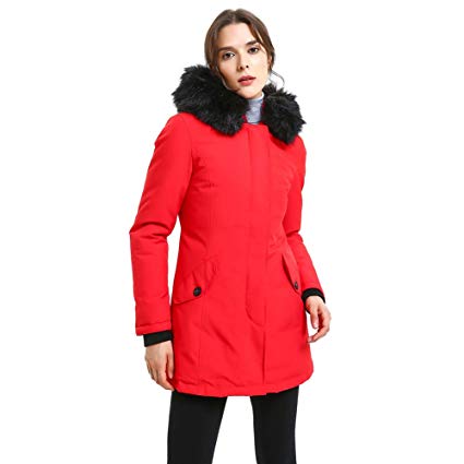 PUREMSX Women's Padded Jacket, Ladies Long Thicken Parka Faux Fur Down Alternative Winter Outwear Warm Overcoat