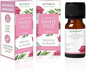 White Sage & Rose Essential Oil Diffuser Blend by Aromafume | 3x10ml/0.33 fl oz | Aromatherapy Oil for Cleansing Negative Energy & Protection | Ethically sourced | Sage Oil for Smokeless Smudging