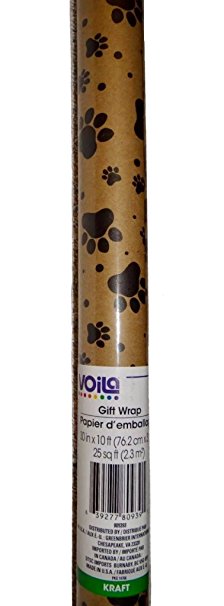 Viola Kraft 30 in x 10 ft Continuous Gift Wrap Roll Wrapping Paper ~ Paw Prints 809393