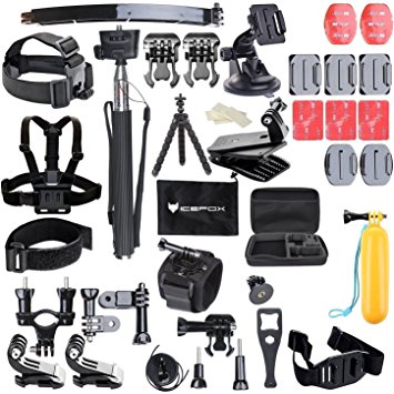 Go Pro Accessory Pack,icefox®50 in 1 Accessory Kit for GoPro Hero 4/3 /3/2/1 SJ4000/5000/6000 icefox, DBPOWER, QUMOX Underwater Waterproof Action Camera with Carrying Case