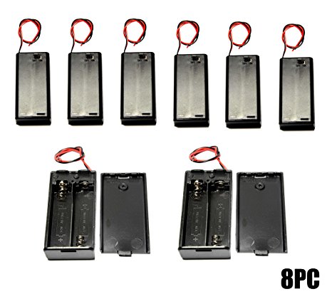 WAYLLSHINE 8PCS ON/OFF Switch With Cover 2x 1.5V AA Battery Holder Battery Case Battery Box with 5.5" Black Red Wire Leads
